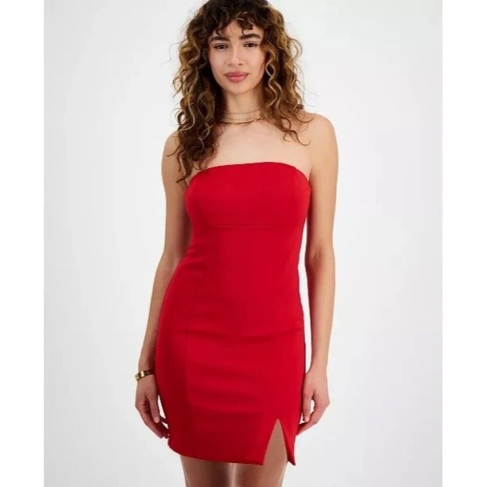 Guess Women Anya  Cherry Red Strapless Sheath‎ Formal Dress Side Slit Sz 8 NWT